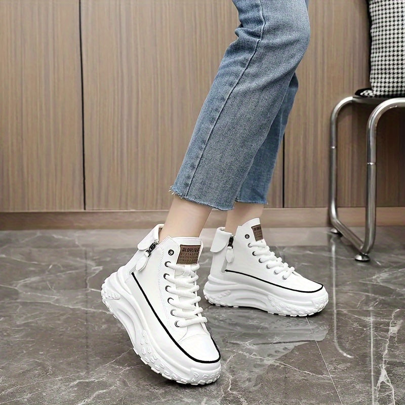 Women's Fashion High-Top Sneakers with Side Zipper - Comfortable, Lightweight Platform Skate Shoes, All-Season Cushioned Support